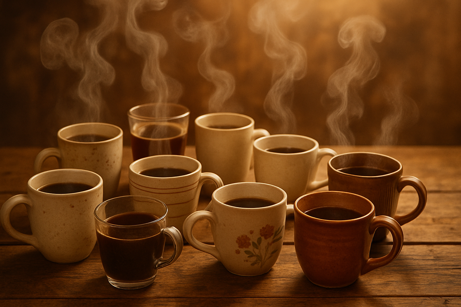 community of coffee cups, warm, inviting, connected feeling